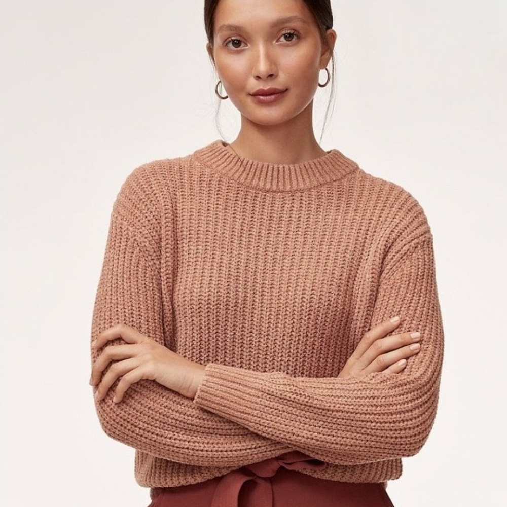 Aritzia Wilfred Essential Chenille Sweater - pink/tan colour